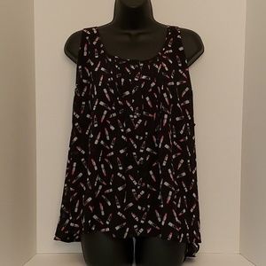 Torrid Black Sheer Sleeveless w/ Pink lipstick top